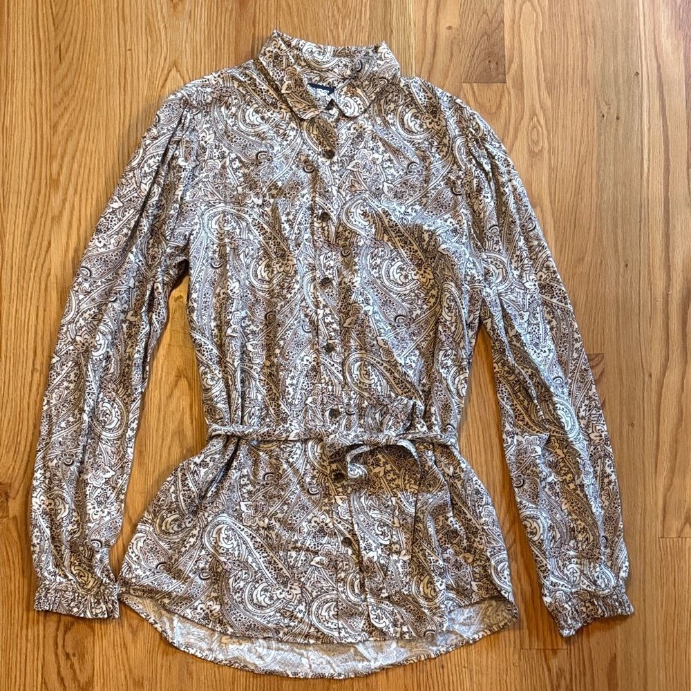 LANDS END long sleeve button up blouse with belt sz XS (2-4)
